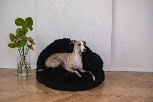 Panier en peau de mouton naturelle - Noir